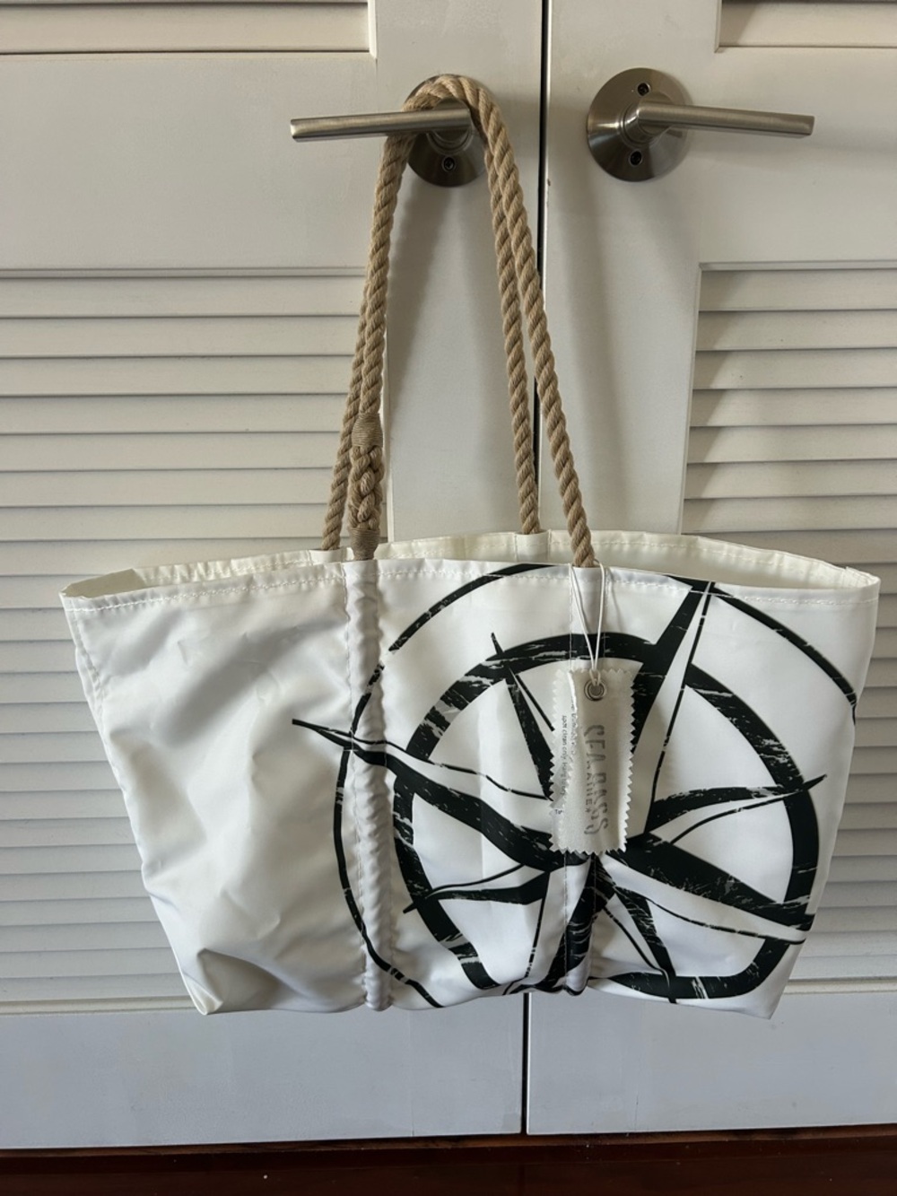 White Graphic Rope-Handle Tote Bag